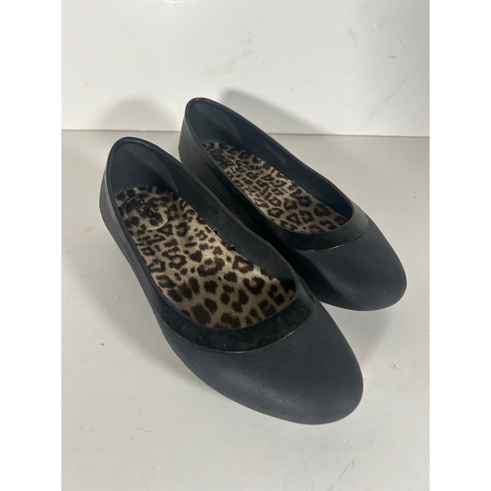 Crocs Lina Leopard Print Lining Flat Black Croslite Ballet Shoes 204000 Womens 5